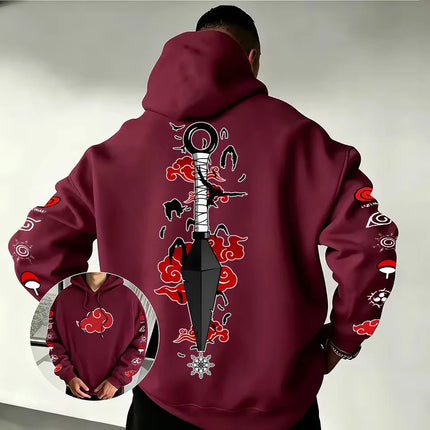 Naruto Akatsuki Kunai Hoodie 2026 New Japanese Anime Fashion Y2K Casual Sportswear Men's Couple Style Hooded Sweatshirt