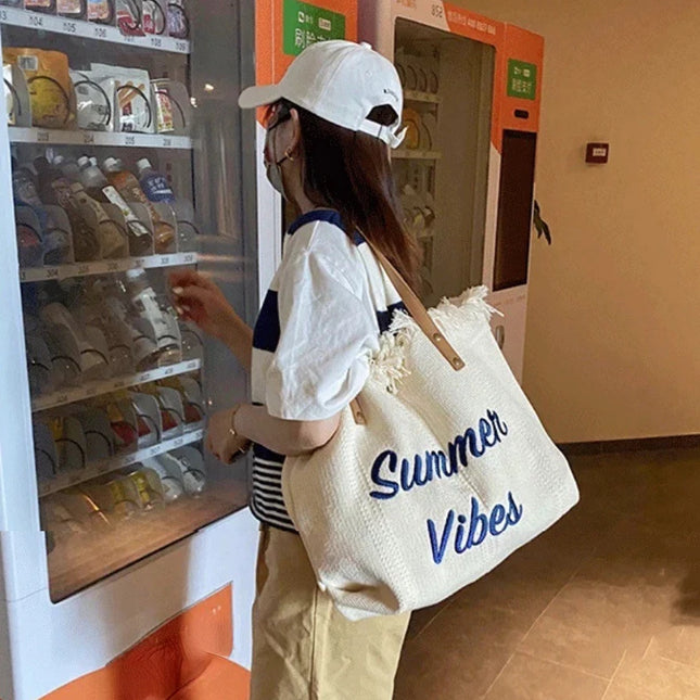 Women's Canvas Bags Large Beach Bag Tote Shopping Bags Underarm Shoulder Bag for Female Casual Top-Handle Purses