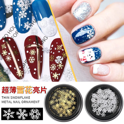 80-90pcs/jar Hollow Out Gold Nail Glitter Sequin Snow Flakes 8/10mm Mixed Metal Snowflakes 2023 DIY Snow Flake Manicure Decor 2028