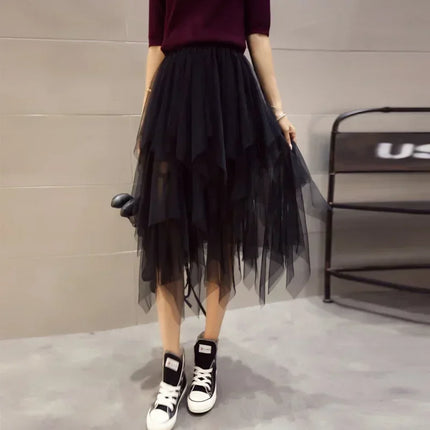 Tutu estivo gonna donna Harajuku Casual Tulle Bottom Jupe Femme Faldas moda vita alta Midi Mesh gonne abbigliamento donna Saia