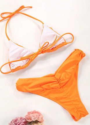 Costume da bagno bikini con pieghe sexy Micro bikini solido Costume da bagno donna Triangolo femminile Costume da bagno da spiaggia platinumshop