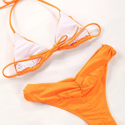 Costume da bagno bikini con pieghe sexy Micro bikini solido Costume da bagno donna Triangolo femminile Costume da bagno da spiaggia platinumshop