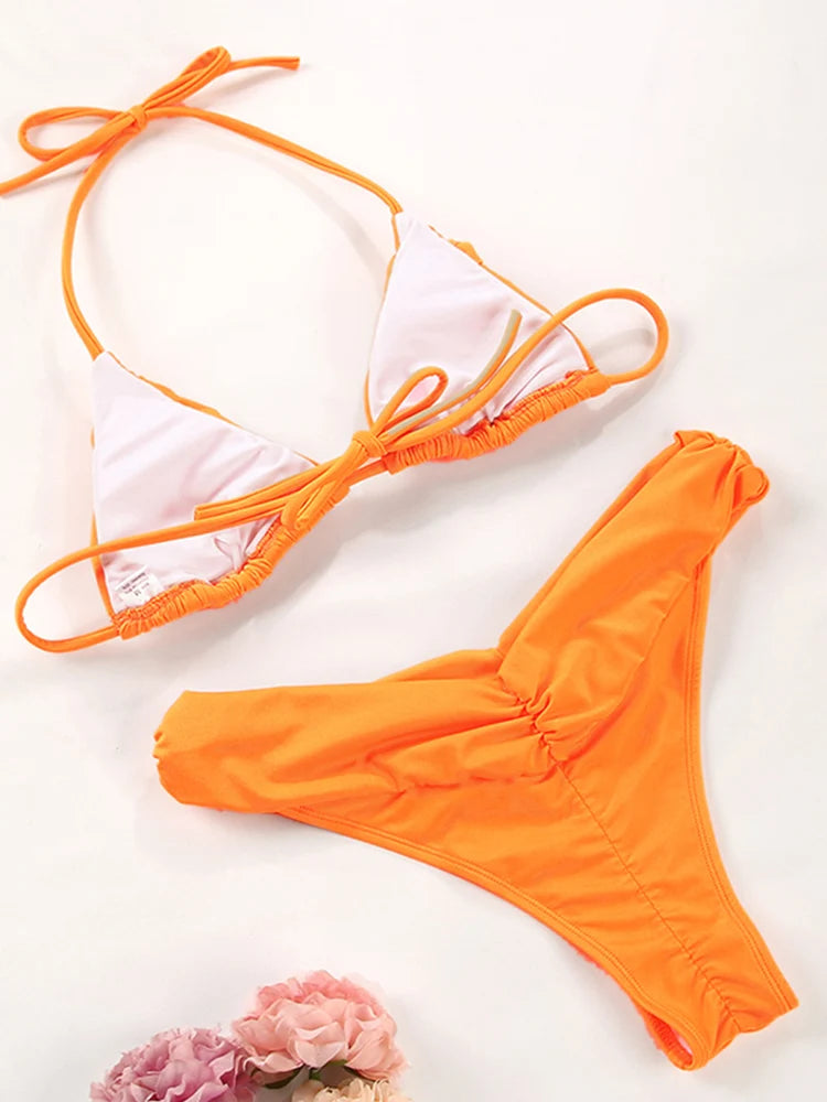 Costume da bagno bikini con pieghe sexy Micro bikini solido Costume da bagno donna Triangolo femminile Costume da bagno da spiaggia platinumshop