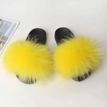 Real Raccoon Fur Slippers for Women 2023 Summer Fluffy Indoor Home Fuzzy Flat Slides Outdoor Fashion Beach Sandals Flip Flops