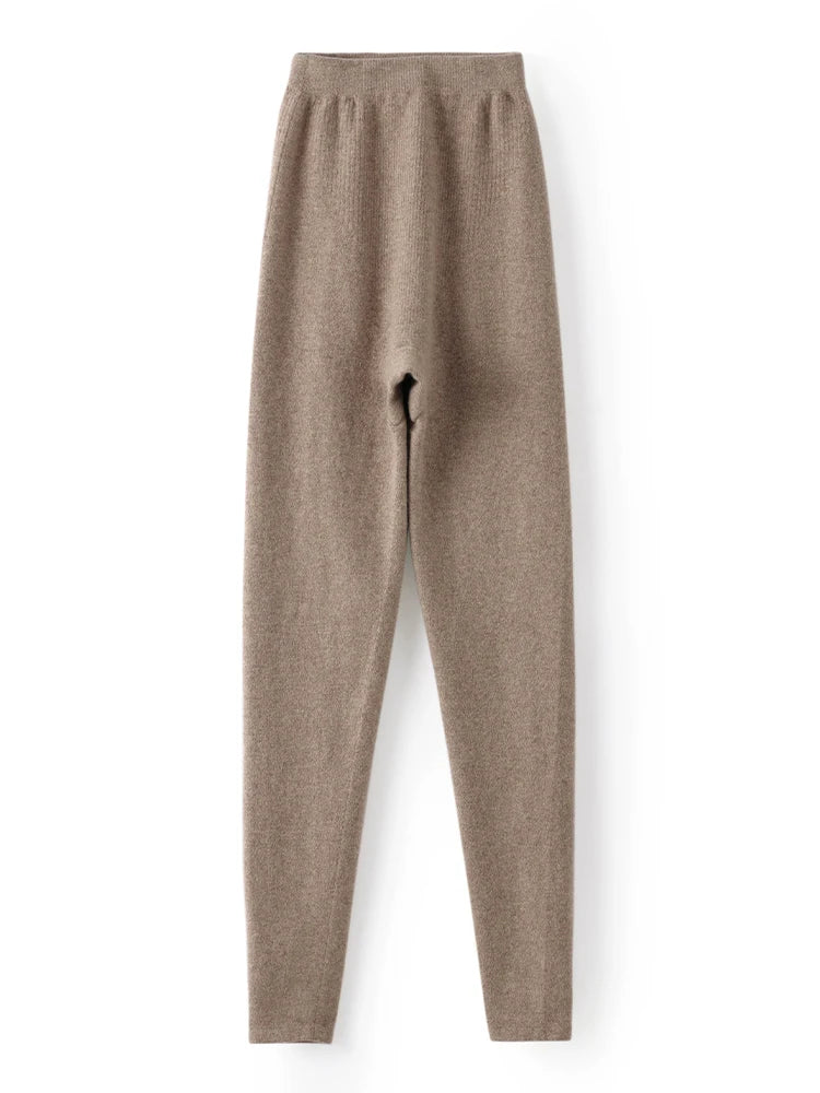 Women's Wool Leggings Slim Warm Autumn Winter High Waisted Elastic Tight Pants 100% Merino Wool Knitted Skin-friendly Leggings PlatiNum