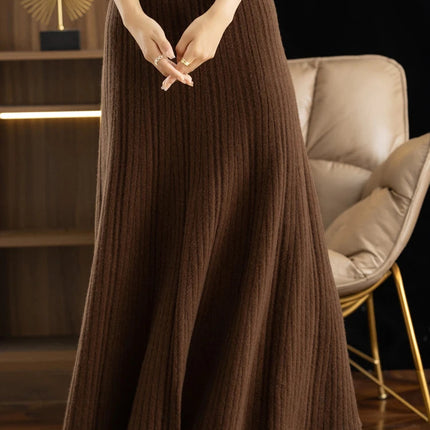 Elegant Women's Pleated Skirt 100% Merino Wool Skirt A-Line Long Skirt Soft Warm Autumn Winter Dress Slim Elastic Waist Office PlatiNum