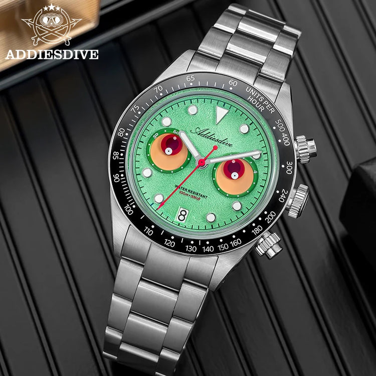 ADDIESDIVE Luxury Men's Watch AD2557 VK64 Quartz Chronograph 40mm Ceramic Bezel BGW9 Luminous 100M Waterproof Fashion Watch
