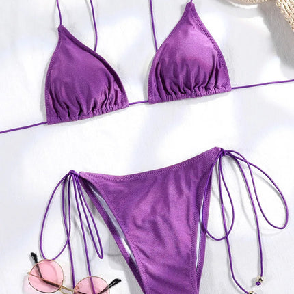 Set Bikini Triangolo Sexy Micro Thong, Costume da Bagno Donna, Biquini con Lacci, Abbigliamento da Spiaggia Stampato, Bikini Thong platinumshop