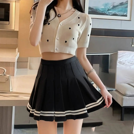 Mode im Preppy-Stil für Damen Faltenröcke 2025 Frühling Sommer neue A-Linie süßes kurzes Kleid Mädchen hoher Bund Patchwork-Rock Streetwear