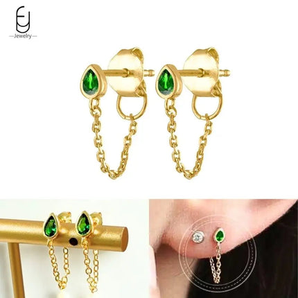 925 Sterling Silver Needle Green Zircon Gold Earrings Heart Hoop Earrings for Women Delicate Stud Earrings Luxury Jewelry Gifts PlatiNum