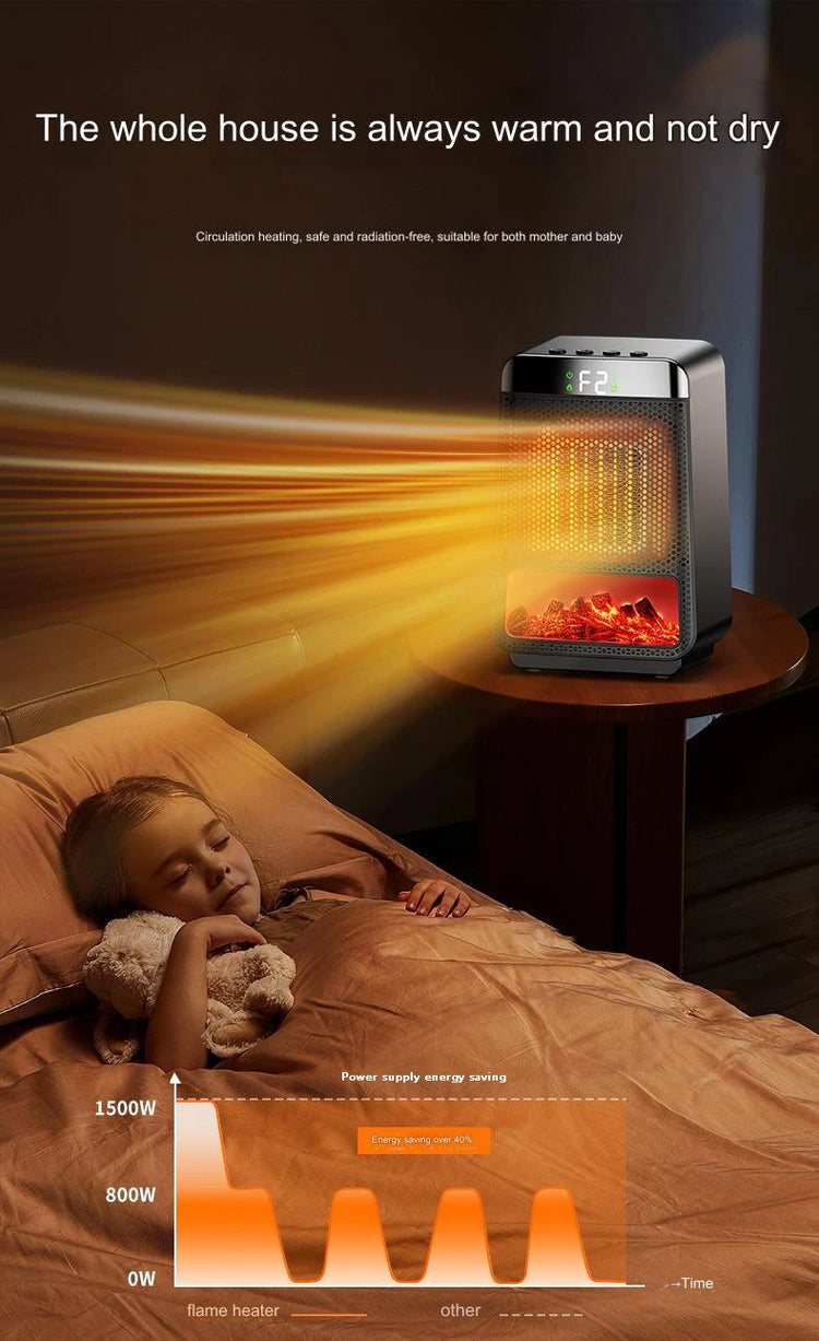 1000W Flame Portable Electric Heater Portable Desktop Fan Warm Air Blower for Ptc Heating Household Office Mini Space Heater