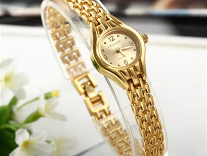 Orologio da polso dorato per donna Orologio da polso da donna di lusso con quadrante piccolo Orologio da donna al quarzo elegante in acciaio Regalo di moda reloj mujer platinumshop