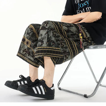 Pantaloncini estivi con stampa da spiaggia, pantaloni casual leggeri e traspiranti, pantaloni larghi alla moda da uomo, pantaloni comodi a lunghezza polpaccio per uomo