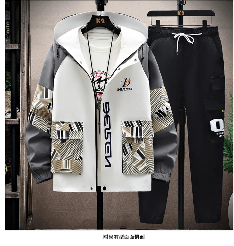 Spring Autumn New Men Casual Sets Mens Hooded Tracksuit Sportswear Jackets+Pants 2 Piece Set Hip Hop Running Sports Suit