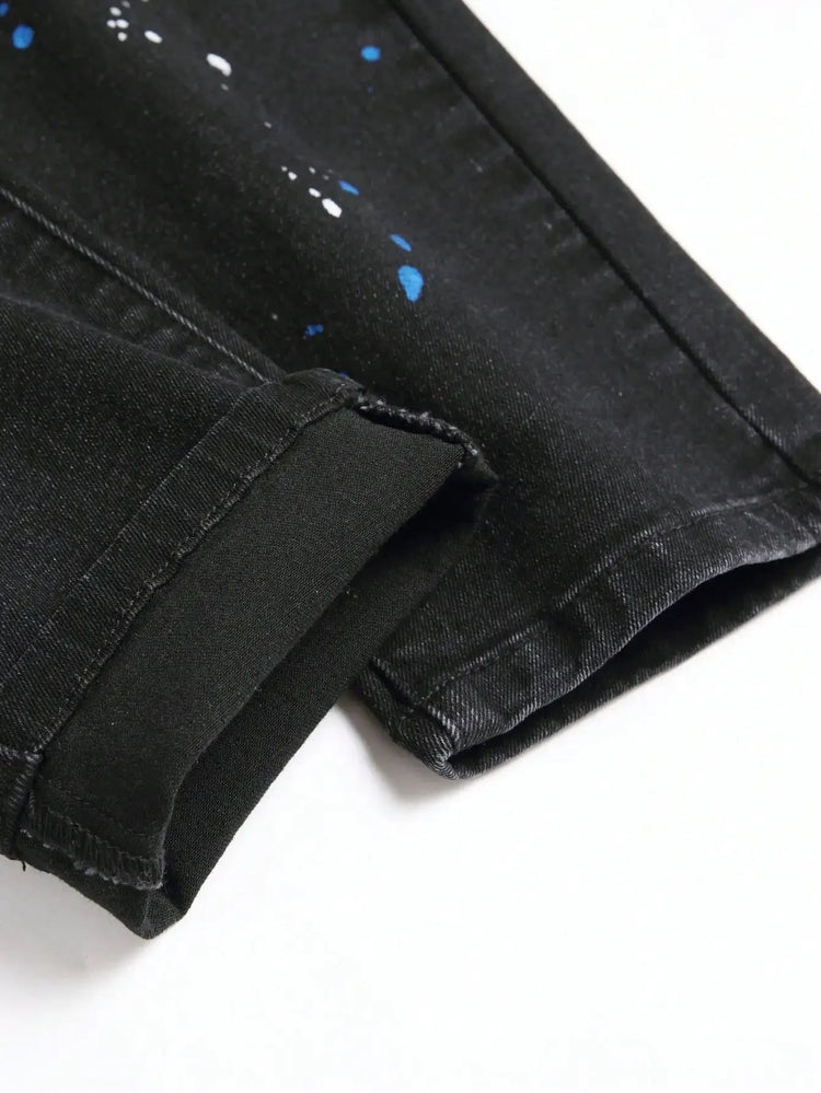 Men y2k Stretchy Skinny Denim Jeans For Men Casual pants Ripped Patchwork Hole Slim Fit Denim Hip Hop Black Straight Trousers PlatiNum
