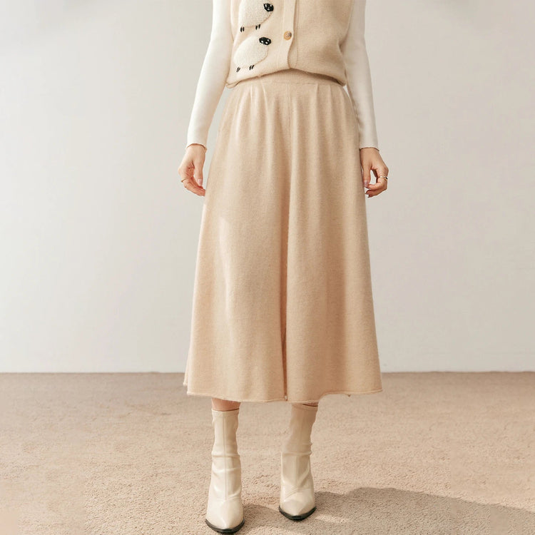 Women's 100% Pure Cashmere Knit Skirt New Elastic Waist Big Swing Skirts Fashion High-End Thick Umbrella Skirt Cashmere Dress PlatiNum