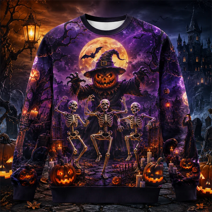 Fashion Castle Ghost Cat Pumpkin Graphic Halloween Sweatshirts Trendy Holiday Wear Long Sleeve Sweater Loose Breathable Pullover