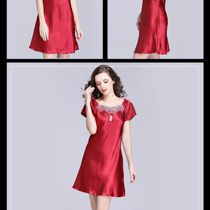 Women's Ice Silk Casual Silk Pajamas Sexy Lace Short Sleeve Women's Summer Pajamas Homewear