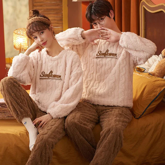 Couples Pajamas Women Men Winter Thicken Pyjamas Sleepwear Cartoon Dinosaur Korean Lovers Homewear Soft Warm Hoodies Pijama