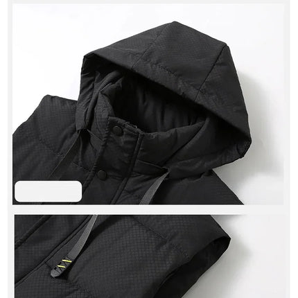 Big Size Men Padded Vest Winter Hooded Zip-up Sleeveless Jacket Padding Golf Cotton Waistcoat Work Warm Large Pocket Plus 8XL