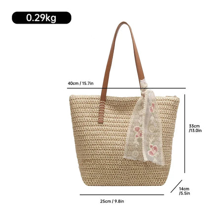 Large Capacity Summer Tote Bag, Women's Hand-Woven Shoulder Bag, Fresh Rural Style