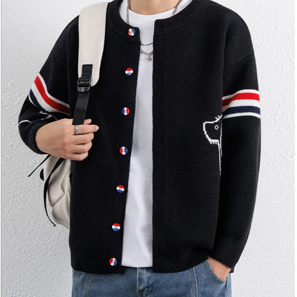Designer Brand Long Sleeve Knitted Cardigan Men's New Trend Color Blocked Button Design Couple's Casual Warm Round Neck Coat
