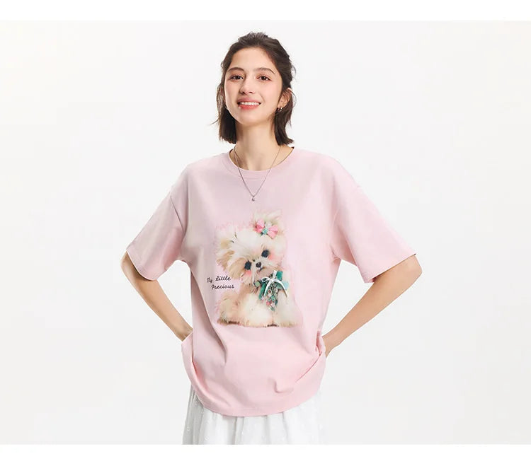 T-shirt lunga Semir con fiocco da donna, vestibilità ampia in cotone, nuova collezione estiva 2025, top grafico carino per ragazze adolescenti