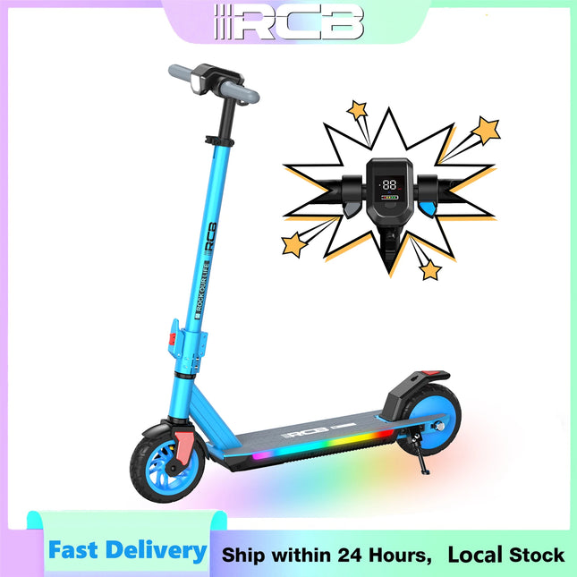 Monopattino elettrico pieghevole RCB R12 Pro W per bambini, autonomia 18 km/h, autonomia 15 km, schermo LED, luce RGB, per bambini dai 6 ai 12 anni