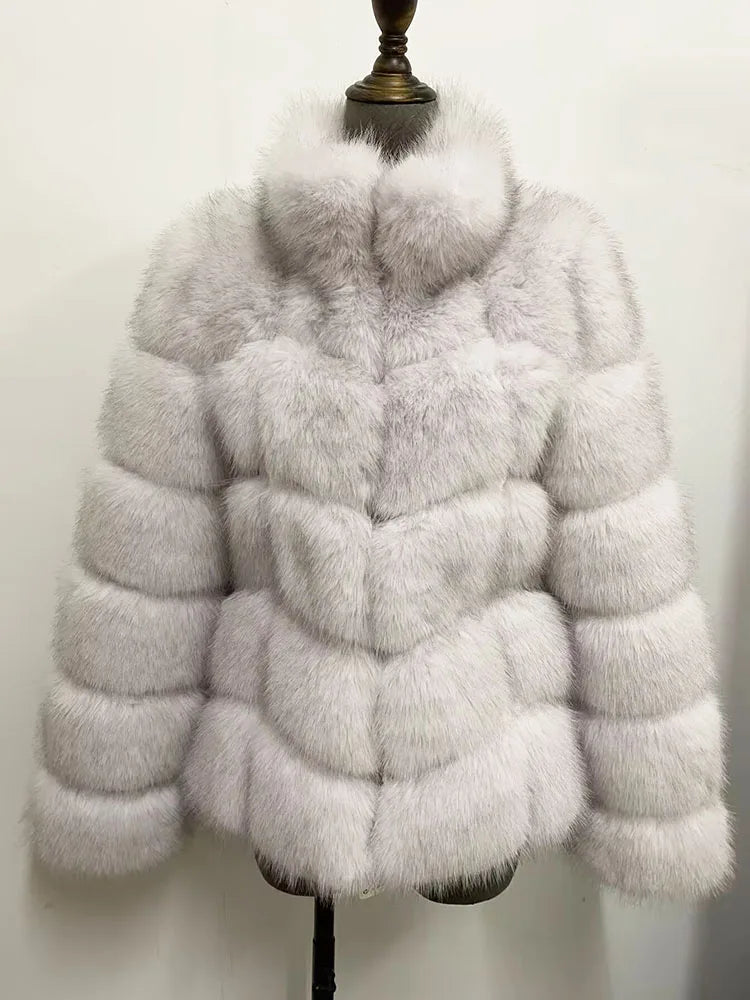 ZADORIN Winter Clothes For Women Stand Collar Splicing Long Sleeve Faux Fur Coat Women Black White Fluffy Jacket Faux Fur Coats