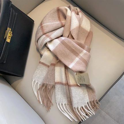 High Quality 100% Pure Wool Scarf Women Classic Chic  Autumn Winter Colorful Plaid Tassel Warm Muffler Female Thermal Shawl Lady