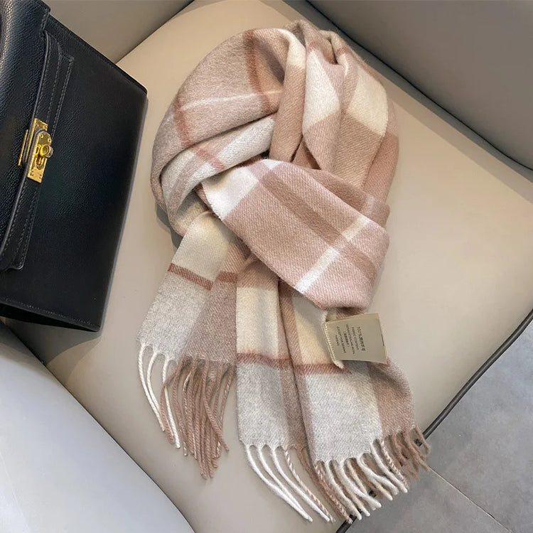 High Quality 100% Pure Wool Scarf Women Classic Chic  Autumn Winter Colorful Plaid Tassel Warm Muffler Female Thermal Shawl Lady