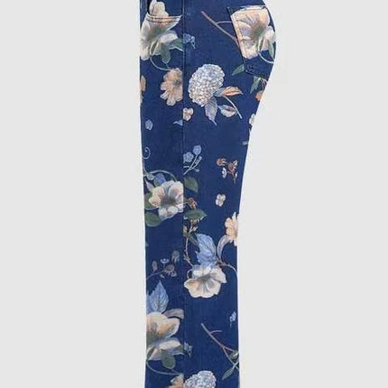 Jeans da donna con stampa Pantaloni a gamba larga Tasche a vita alta a tutta lunghezza Pantaloni dritti lavati in denim effetto consumato Casual invecchiato
