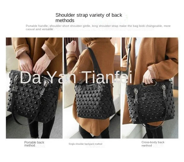 2025 new Genuine Leather Women's Handbags Fashion Soft Lady Tote Bag Shoulder Messenger Bag Large Capacity Portable Rivet Bags