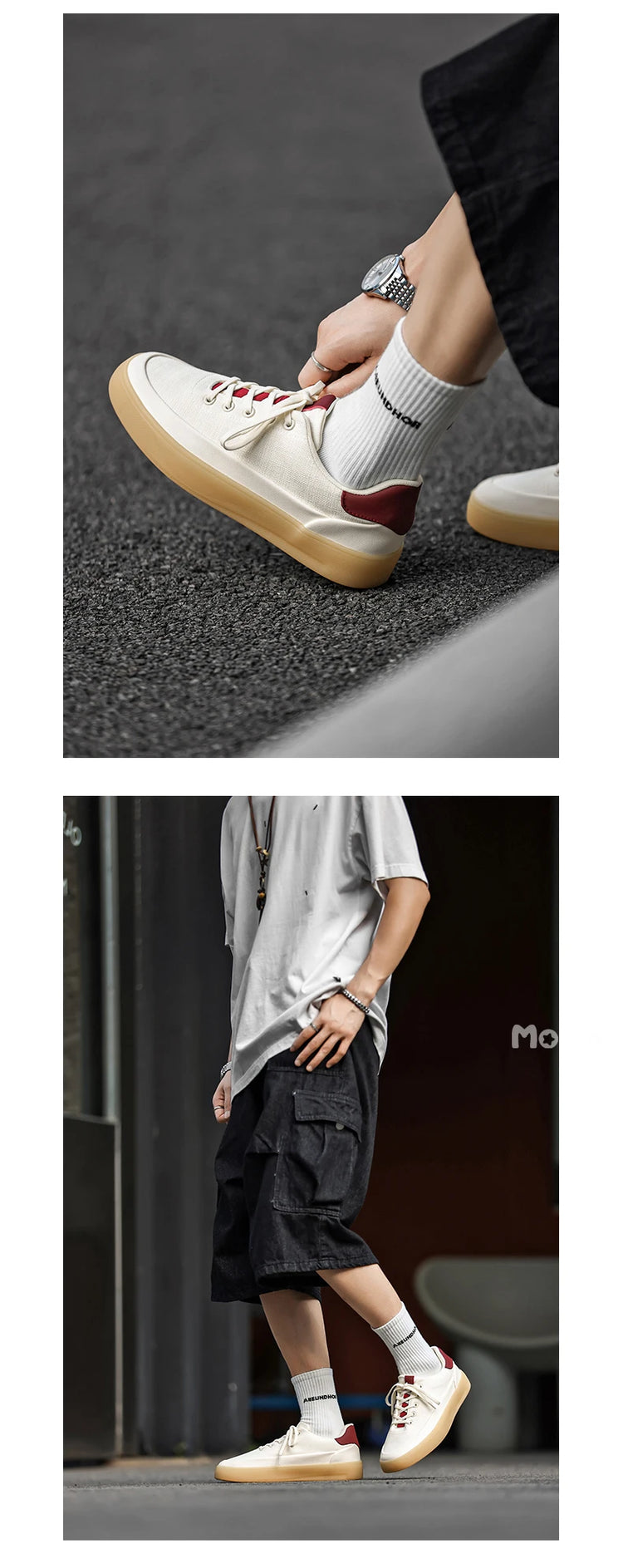 Men's Linen Canvas Platform Sneakers, Breathable Low‑Top Casual Skate Shoes, Retro Contrast Tan Trim Design, Soft Cushioned Thic