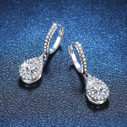 Classic 100% Real 1 Carat Pear Cut Moissanite Diamond Drop Earrings Women’s S925 Silver Earring Plated PT950 Fine Jewelry PlatiNum