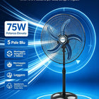 Grande Sconto Ventilatore a piantana leggero, montaggio semplice e veloce, vento molto potente, modello 50cm 75W con 5 pale blu, altezza regolabile e oscillazione automatica, spedizione gratuita in tutta Italia