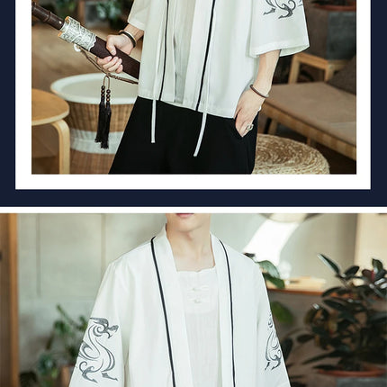 Japan Samurai Shirt uomo ricamato Kimono giapponese manica corta Cardigan uomo estate sottile moda Casual Yukata Cardigan Top uomo
