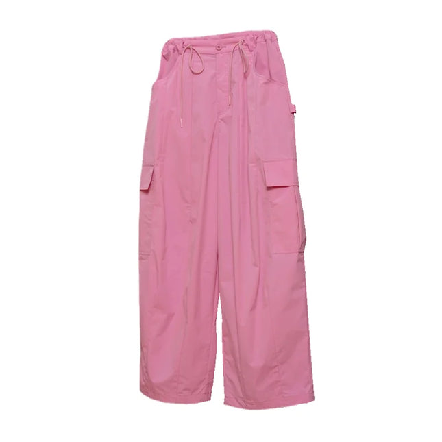Multi Pockets Black Cargo Wide Leg Pants Women Elastic Drawstring Loose Baggy Trousers Hip Hop Street Outdoor Daily Jogger Pants