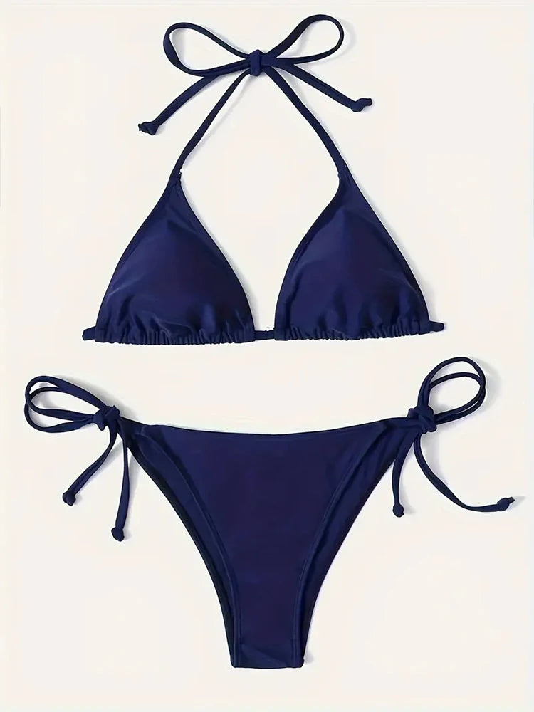 Costumi da bagno Perizoma Bikini Set Sexy Nuovi costumi da bagno blu navy Donna Costumi da bagno sexy Bikini Triangolo Fasciatura Costumi da bagno femminili platinumshop