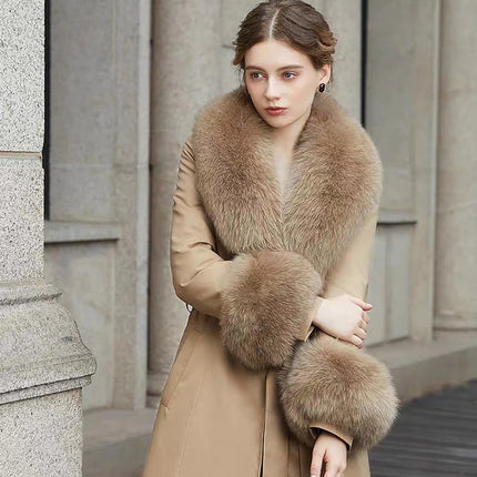 Luxury 2025 Real Fox Fur Collar And Cuffs Set for Women Winter Neck Warmer Fashion Scarf ShawlS Wrap Combo Large Size Furry Fur