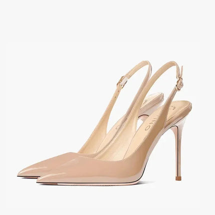 Sexy high-heeled sandals with pointed tips and elegant  summer patent leather strappy fashionable party women's shoes PlatiNum