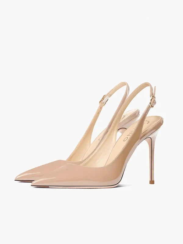 Sexy high-heeled sandals with pointed tips and elegant  summer patent leather strappy fashionable party women's shoes PlatiNum