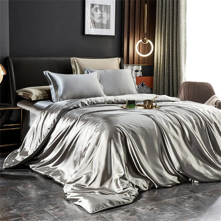 Set biancheria da letto in seta solida con copripiumino Lenzuolo Federe Lenzuolo singolo matrimoniale in raso di lusso King Queen Twin Size