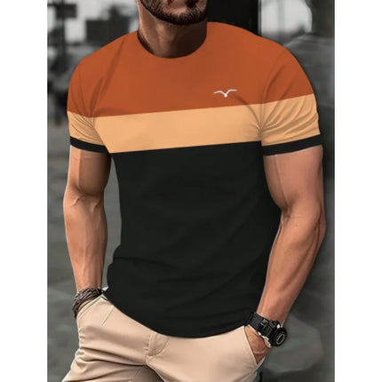 T-shirt con giunture geometriche stampate in 3D per uomo T-shirt con motivo a strisce colorate T-shirt casual estive con o-collo maniche corte larghe