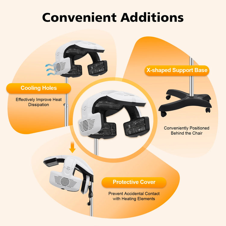 Professional Salon Hair Dryer for Perms (1500W), Freestanding Quartz Heating Styling Hood with LCD Display & Adjustable Height, Rolling Stand Perm Machine for Spa & Home Use