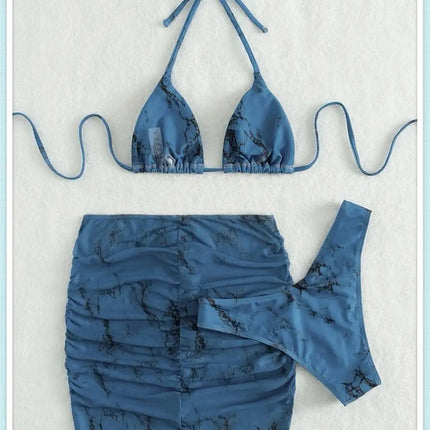 3 pezzi perizoma Bikini con gonna marmo texture costume da bagno donna costume da bagno Set costumi da bagno femminili abbigliamento da spiaggia nuoto estate platinumshop