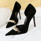BIGTREE Scarpe 2026 Primavera Donna Pompe Catena di metallo perlato Tacchi alti Grana a quadri Tacchi a spillo Tacchi da donna Scarpe da banchetto di lusso 43 platinumshop