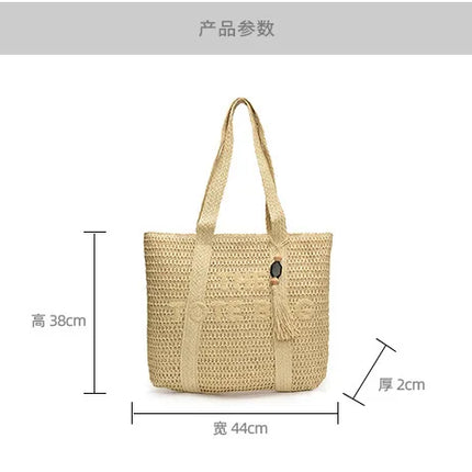 Women's Large Capacity French Style Woven Straw Bag, New Beach Vacation Crossbody Bag, Casual Commuter Tote Bag