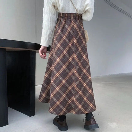 Leisure High Waist Retro Plaid Skirt Slim Fit Classical High Waist Long Skirt Aesthetic Preppy Style A-line Half Dress Girls PlatiNum