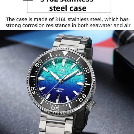 ADDIESDIVE 1000m Waterproof Diver Watches Sapphire Glass Automatic Mechanical Watches Super Luminous AD2526 Gradient Wristwatch